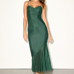 Lulus Giorgina Emerald Green Gathered Trumpet Midi Dress - Size M